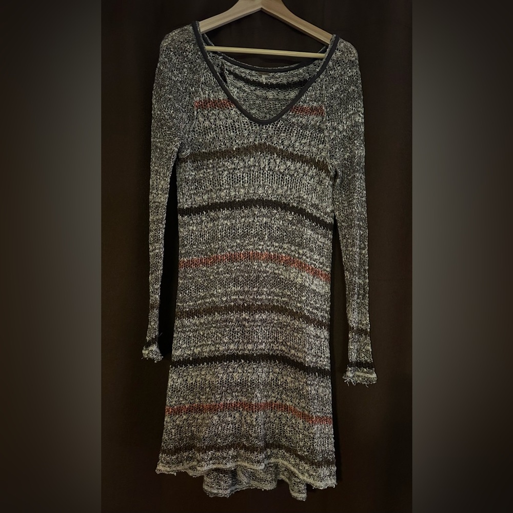 Free People Textured Knit Sweater in Shades of Brown, Orange, and Cream